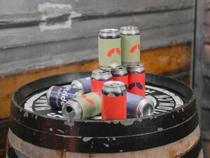 Cans that have been hit lie on a barrel, which has been hit by the Nerf gun.